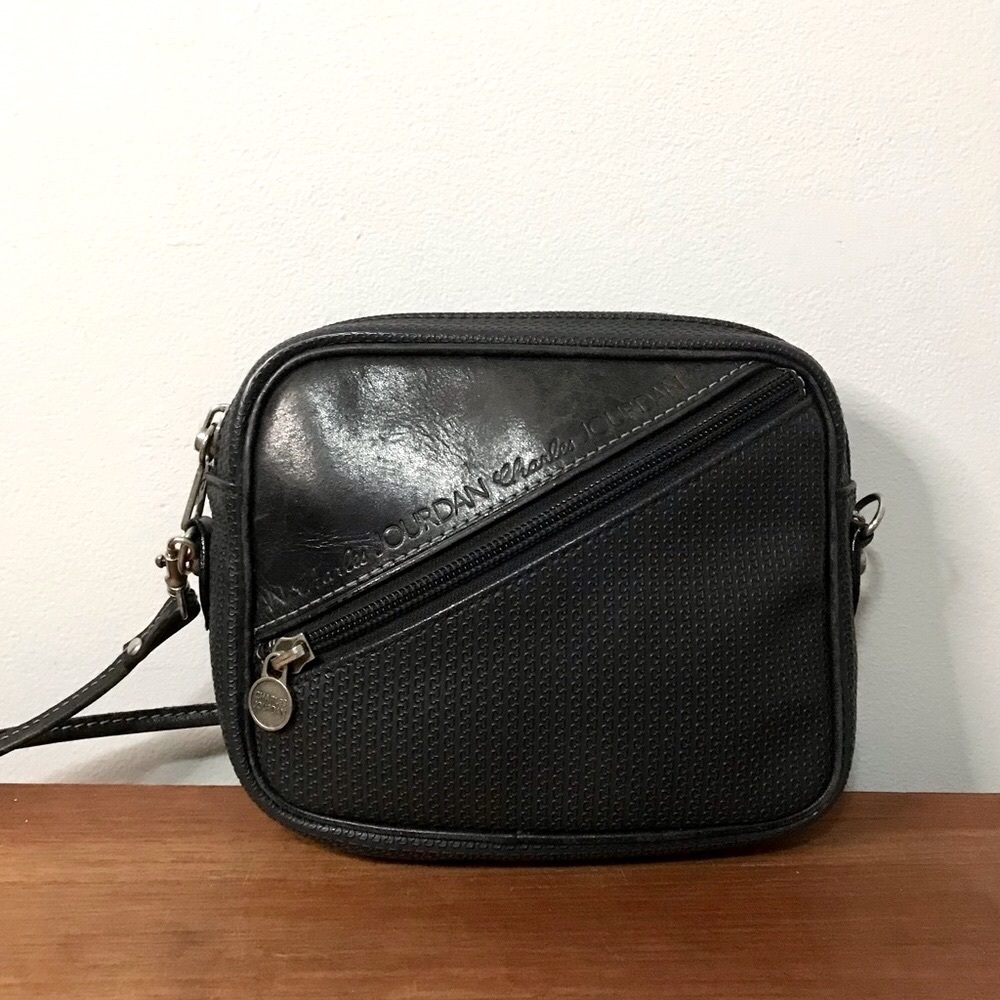 Charles Jourdan | Vintage Leather + Canvas Crossbody Bag Black